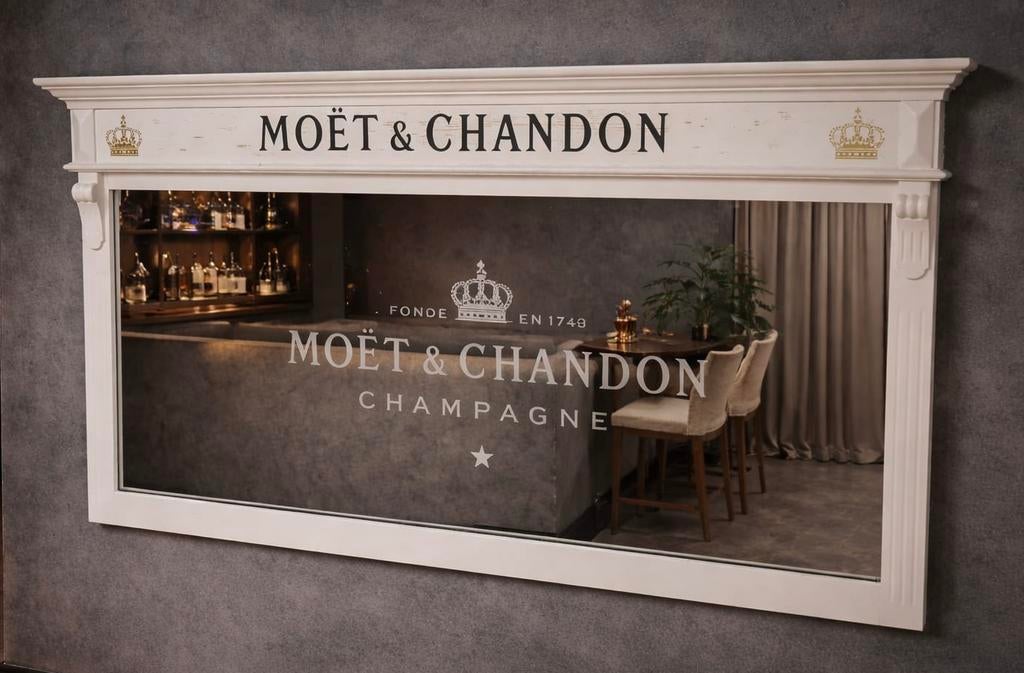 Moët & Chandon Vintage Spiegel Champagne Mirror Dom Perignon, Ophalen, Gebruikt, 125 cm of meer, Minder dan 100 cm