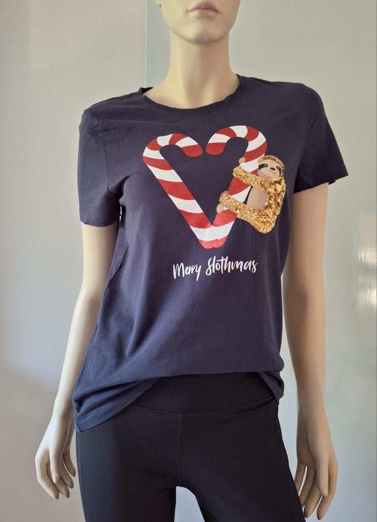 Marineblauw Only kerst T-shirt met pailletten maat M, Maat 38/40 (M), Blauw, Ophalen of Verzenden, Korte mouw