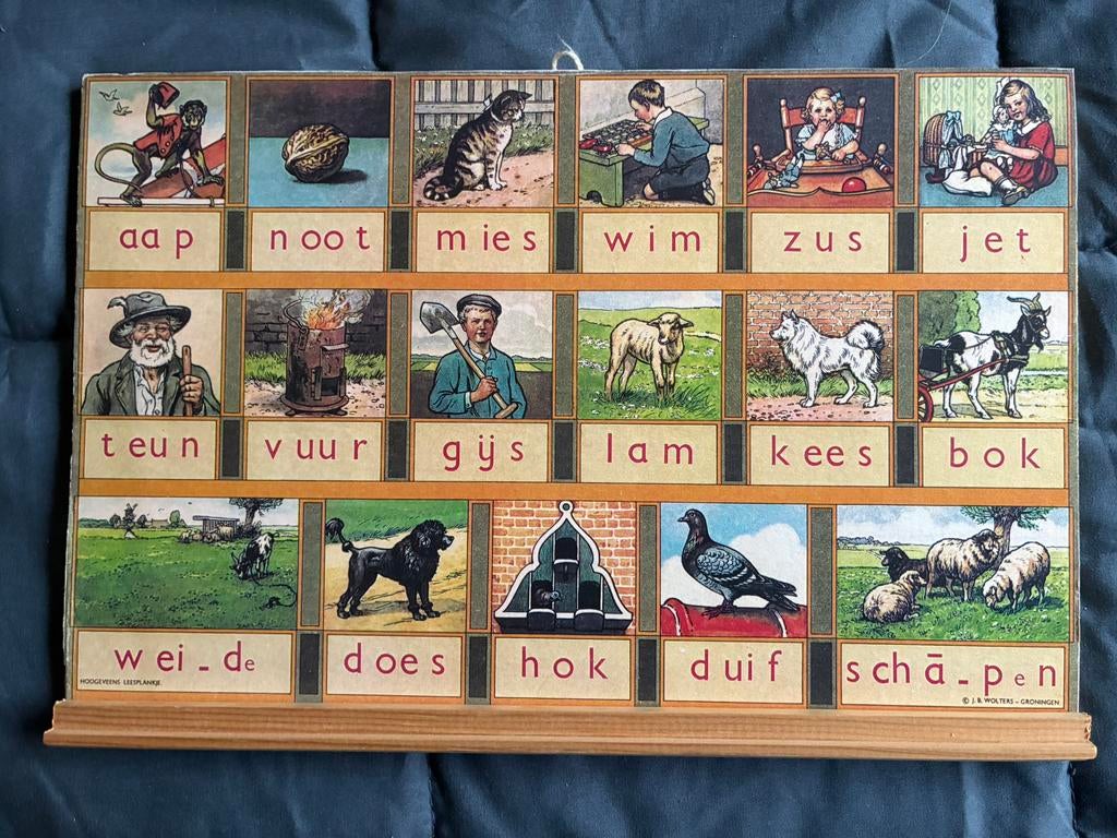 Wand leesplankje aap noot mies Nostalgie, Antiek en Kunst, Antiek | Schoolplaten, Ophalen, Overige thema's