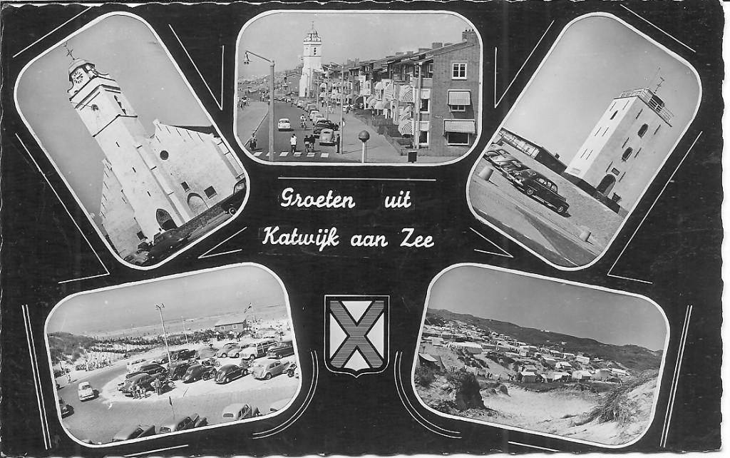 Groeten uit Katwijk aan Zee., Verzamelen, Ansichtkaarten | Nederland, Ophalen of Verzenden, 1940 tot 1960, Gelopen, Zuid-Holland