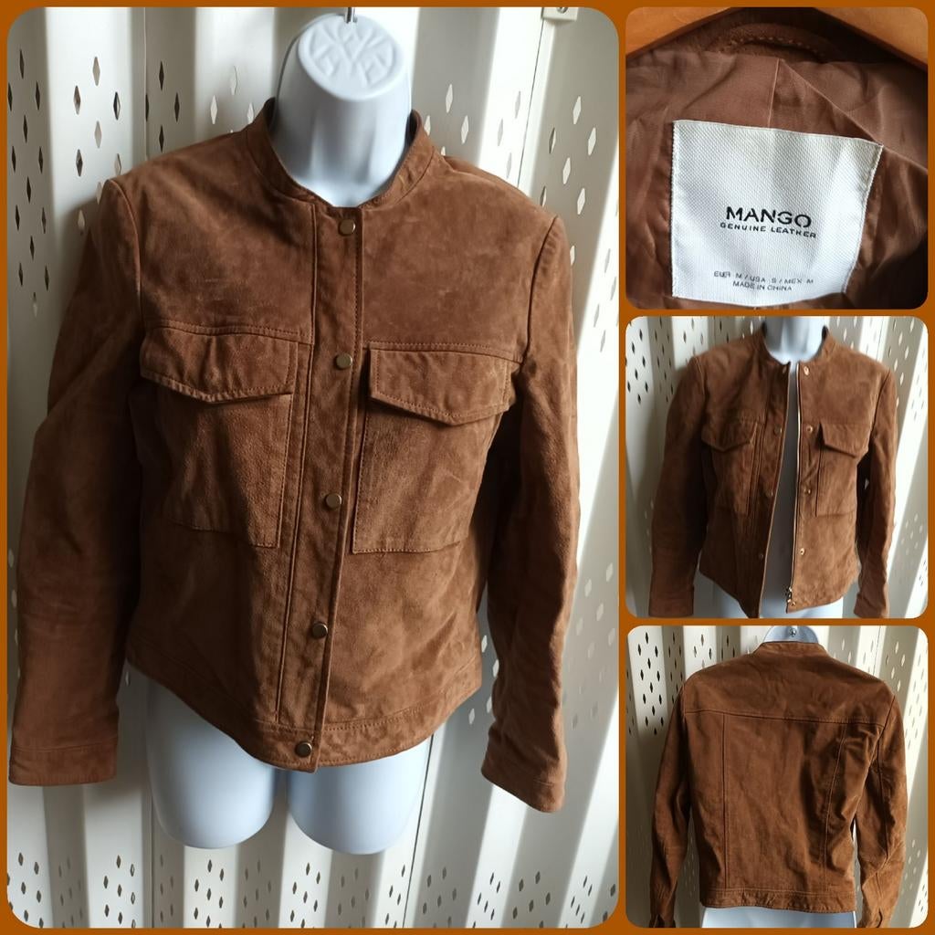 Mango suède cognackleurig jasje echt leder rits drukknopen M, Kleding | Dames, Maat 38/40 (M), Mango, Bruin, Ophalen of Verzenden