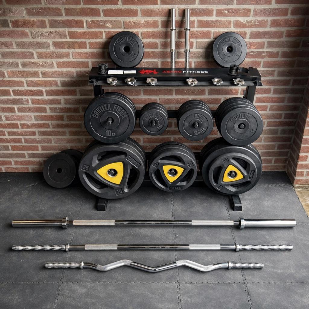 Complete Halterbank Set met 255 kg Gewichten en stangen, Ophalen, Zo goed als nieuw, Fitnessbank