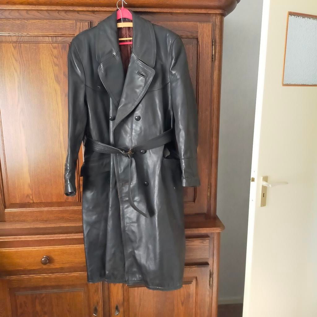 Zwarte leren jas en zwarte leren wanten, Onbekend, Ophalen, Gedragen, Maat 46/48 (XL) of groter