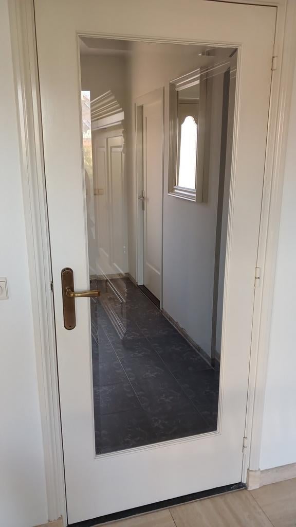 Binnendeuren massief hout, wit, transparant glas., Gebruikt, Binnendeur, Ophalen of Verzenden, 200 tot 215 cm