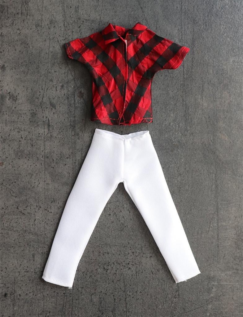 Barbie kleding nieuw - Ken witte broek rood geblokt overhemd, Ophalen of Verzenden, Nieuw, Barbie