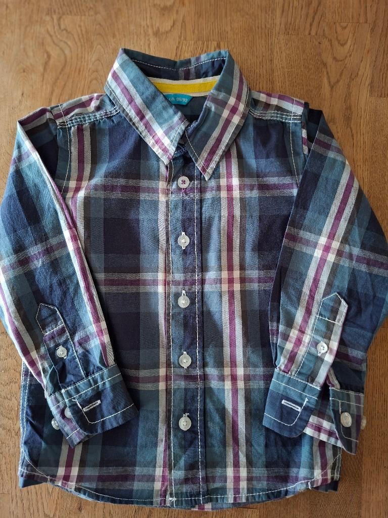 HEMA overhemd donkerblauw/paars geruit met patch, Anneonline, Steenbergen, Shop@wesell4u.nl, Ophalen of Verzenden