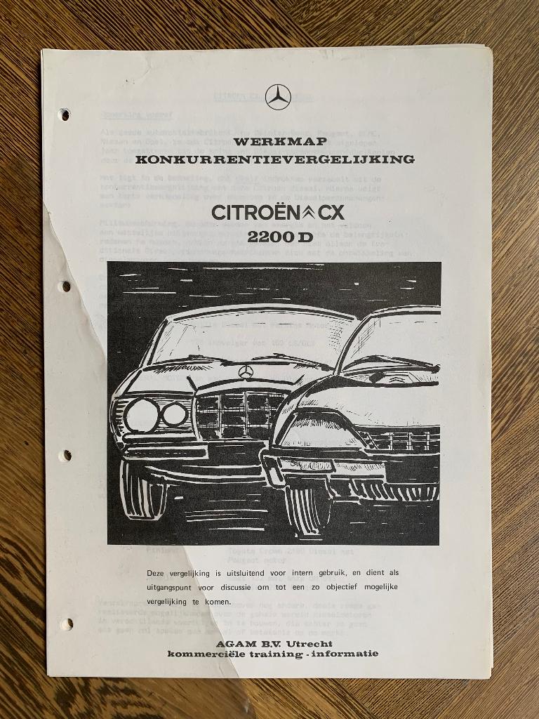 Werkmap Mercedes-Benz 220D W123 vs Citroen CX 1976, Nieuw, Ophalen of Verzenden, Mercedes-Benz, Citroën