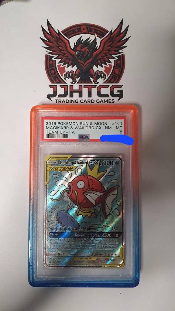 Magikarp & Wailord GX Team Up 161/181 (PSA 8), Ophalen of Verzenden, Zo goed als nieuw, Losse kaart
