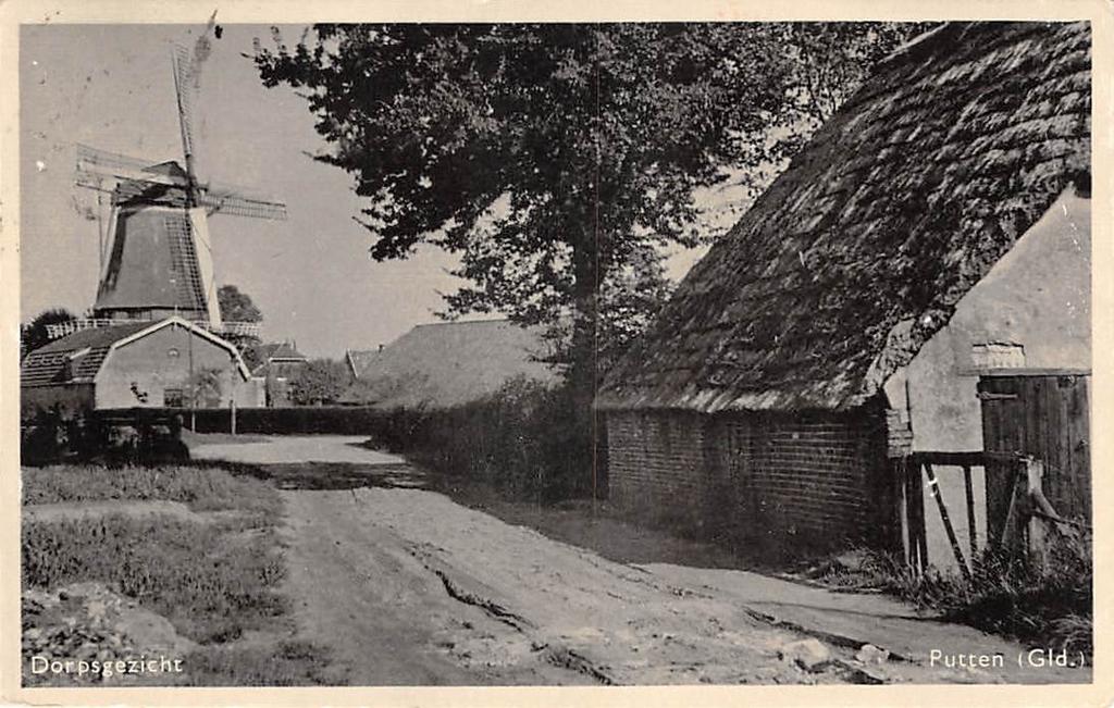 Putten (Gld.) - Dorpsgezicht met molen Het Hert Veluwe, Ophalen of Verzenden, 1920 tot 1940, Gelopen, Gelderland