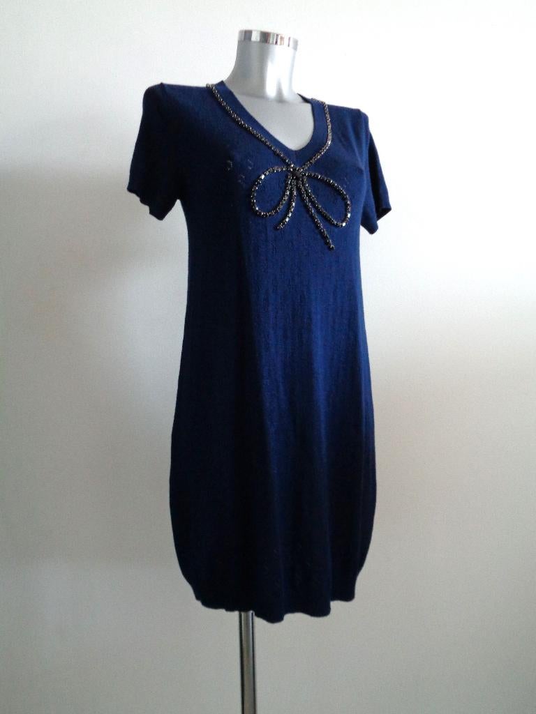 SCEE (Twinset by Simona Barbieri) jurk met strik, medium, Maat 38/40 (M), Twinset, Blauw, Nieuw