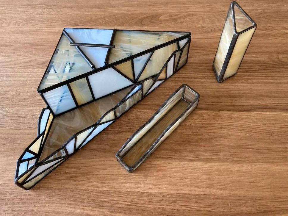 Bureauset glas in lood set tiffany stijl, Antiek en Kunst, Ophalen of Verzenden