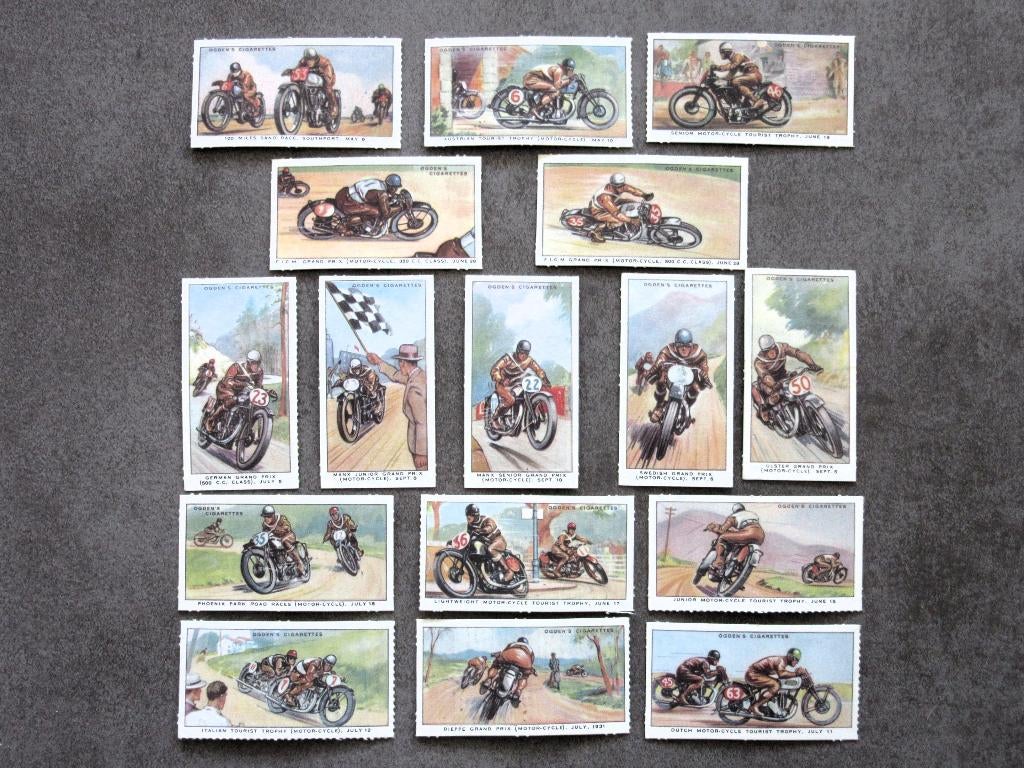 16 verzamelplaatjes Ogden's motor races - Ogden cigarettes, Ophalen of Verzenden, Motoren