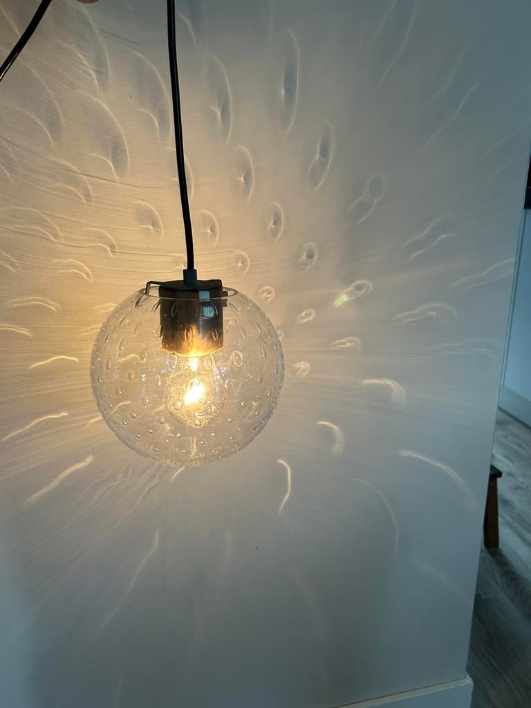 Vintage Raak bollamp B-1224 met druppel motief (prj), Huis en Inrichting, Lampen | Hanglampen, Gebruikt, Minder dan 50 cm, Glas