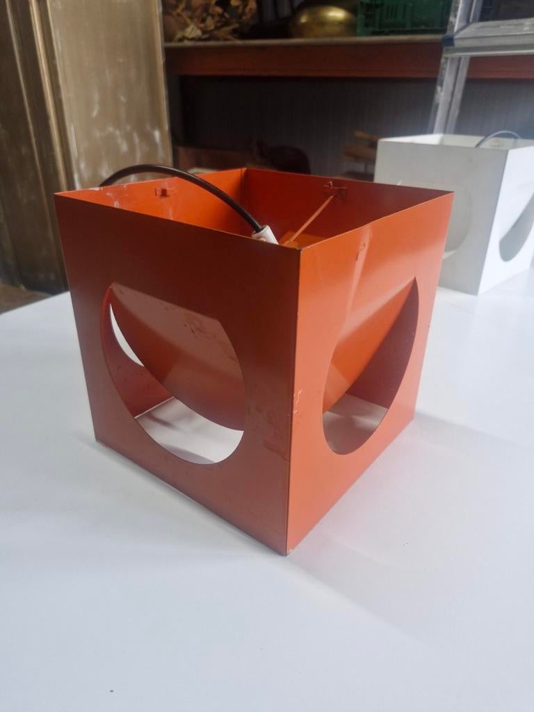 Oranje Kubus Hanglamp, Gebruikt, Vintage, Ophalen of Verzenden, Metaal