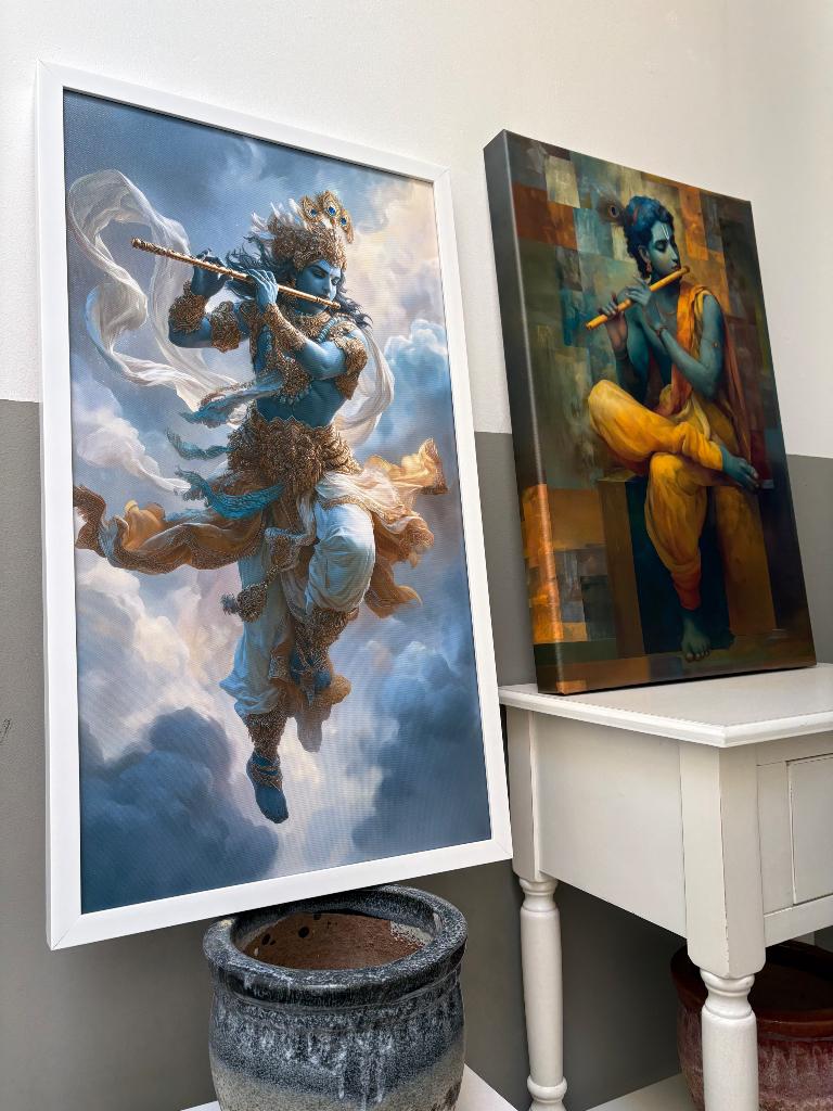 BLAUWE KRISHNA canvas, met geheel GRATIS zittende  KRISHNA!, Ophalen, Minder dan 50 cm, 50 tot 75 cm, Nieuw