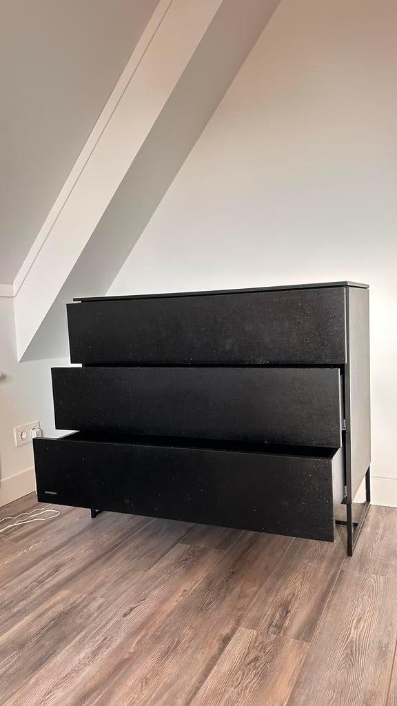 Commode met 3 lades - Zwart, Gebruikt, 100 tot 150 cm, Ophalen of Verzenden, Met lade(s)