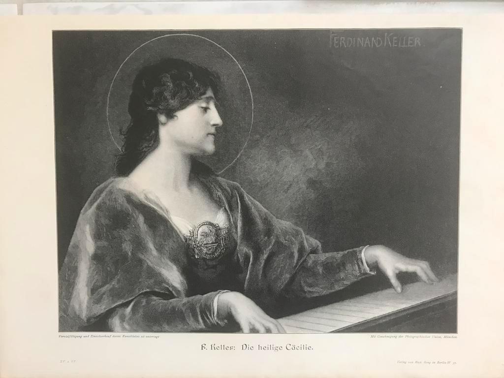 Ferdinand Keller: Die heilige Cäcilie,1896, gravure,30x23cm., Ophalen of Verzenden