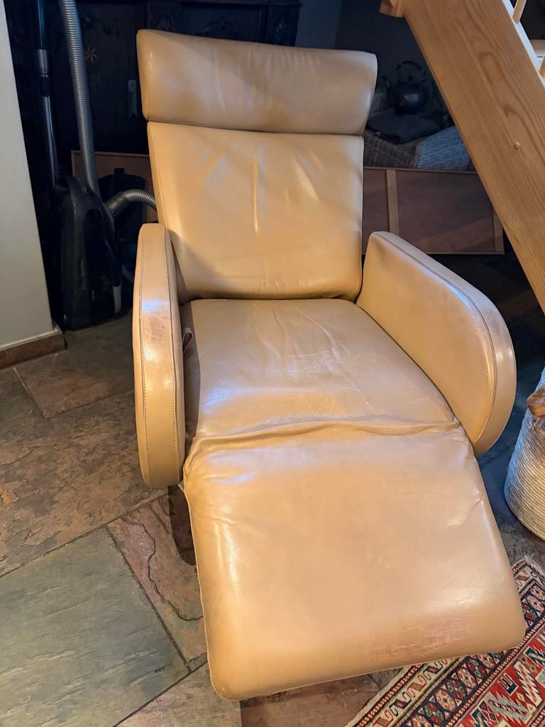 Leren relaxfauteuil met verstelbare hoofdsteun, Ophalen, Gebruikt, Leer, 75 tot 100 cm