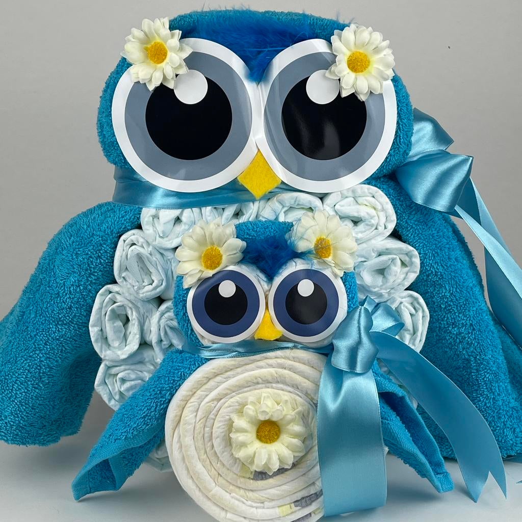 Luiertaart uil luieruil jongen aqua blauw, Kinderen en Baby's, Kraamcadeaus en Geboorteborden, Ophalen of Verzenden, Nieuw, Kraamcadeau