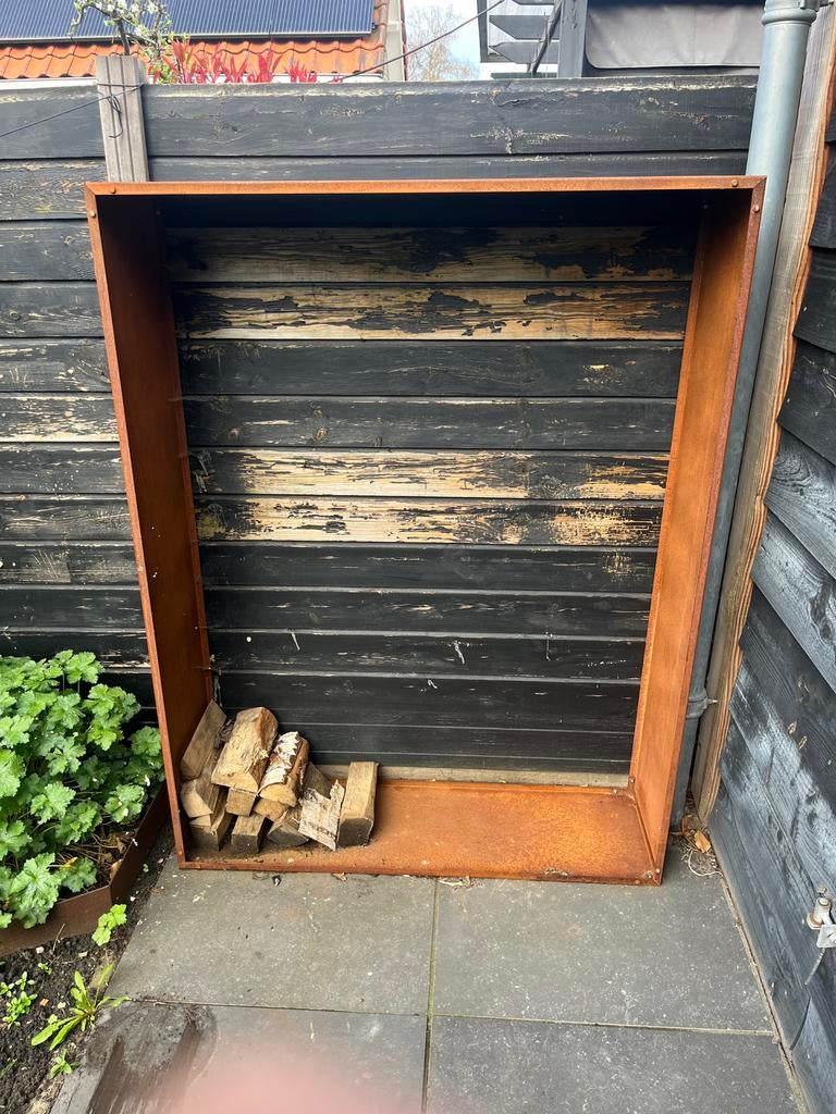 Houtopslag Cortenstaal 120x160x35 cm, Tuin en Terras, Haardhout, Blokken, Minder dan 3 m³, Ophalen