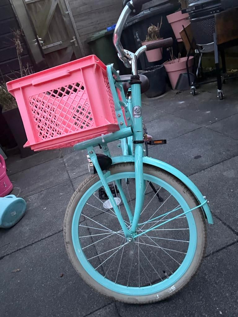 Blauwe kinderfiets met krat en slot, Ophalen, Gebruikt, 20 inch of meer