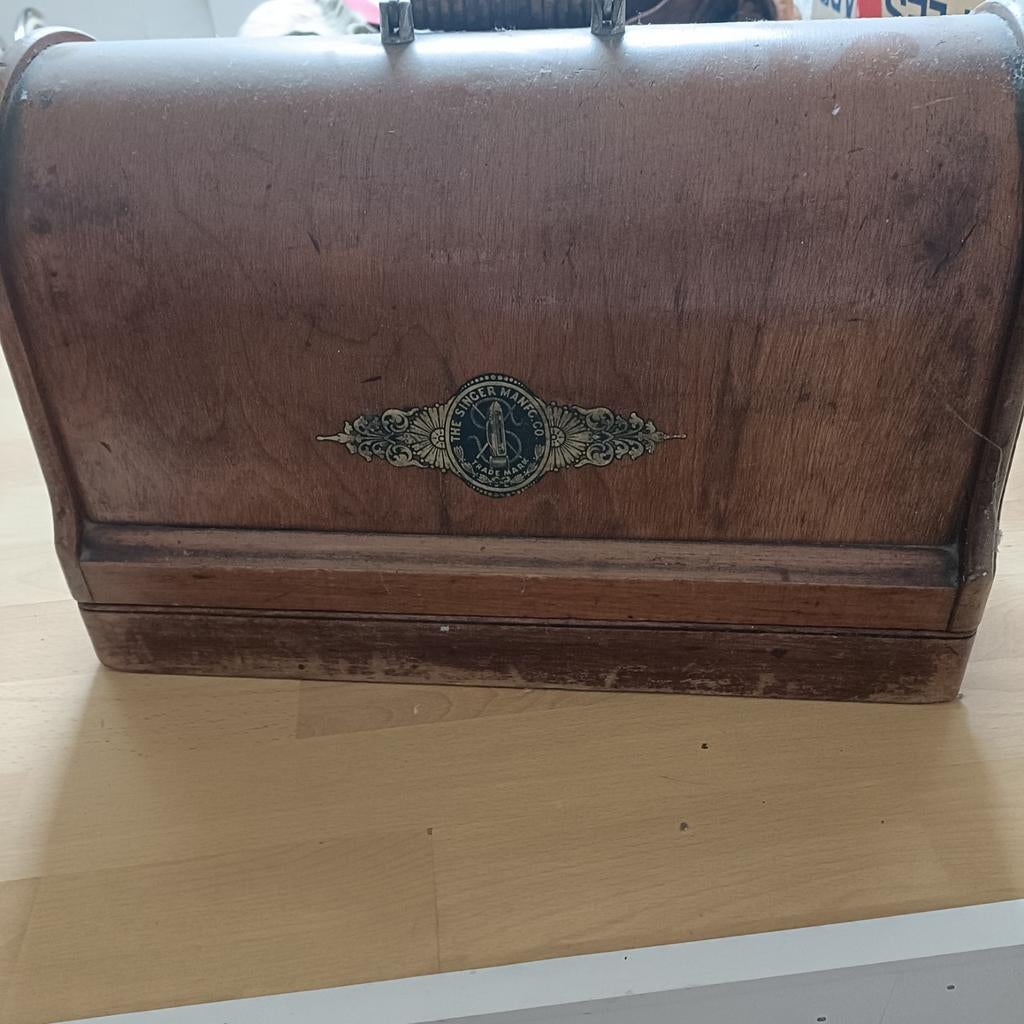 Antieke Singer Hand naaimachine Houten Koffer, Ophalen