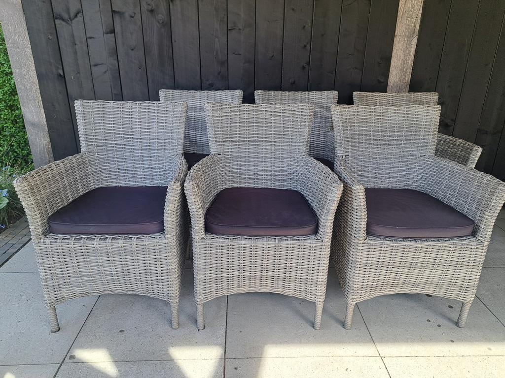 6 grijze wicker HARTMAN tuinstoelen, Tuin en Terras, Ophalen, Wicker