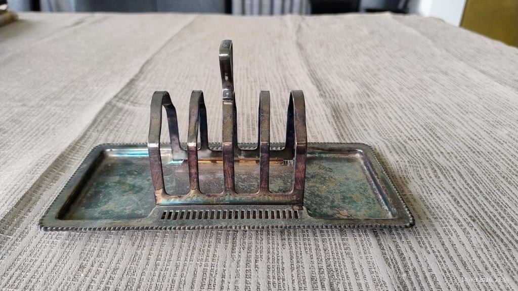 Verzilverd toastrekje met dienblad, Antiek en Kunst, Ophalen of Verzenden