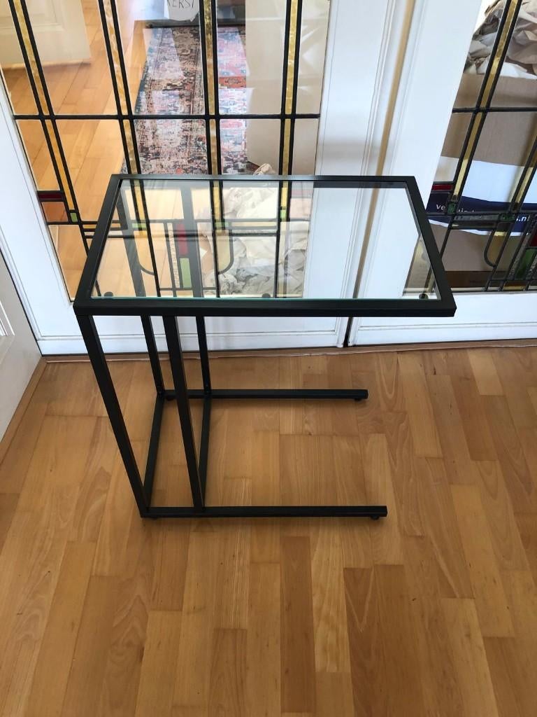 Bijzettafelje of laptophouder  van glas en metaal, Minder dan 55 cm, Ophalen of Verzenden, 60 cm of meer, Rechthoekig
