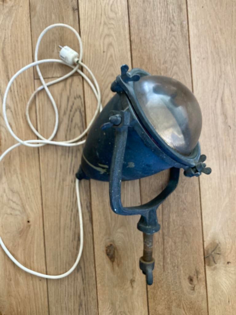 Vintage industriële schijnwerper lamp van koper, Ophalen of Verzenden, Gebruikt, Glas, Industrieel
