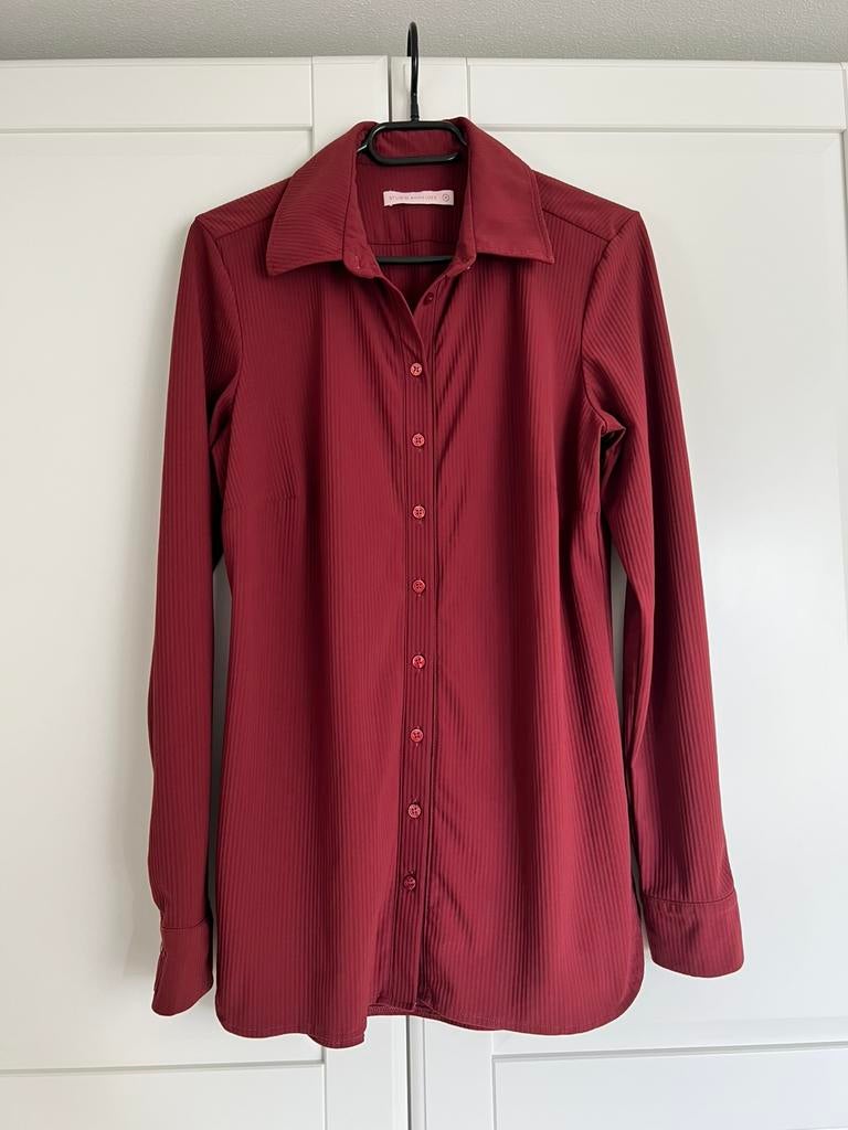 Studio anneloes poppy rib blouse M bordeaux travelstof, Maat 38/40 (M), Ophalen of Verzenden, Zo goed als nieuw, Rood