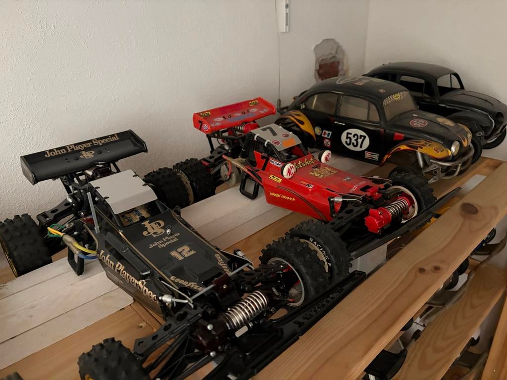 Vintage Tamiya RC Auto's - John Player Special & Hotshot, Gebruikt, Auto, 1:32 tot 1:50, Ophalen of Verzenden