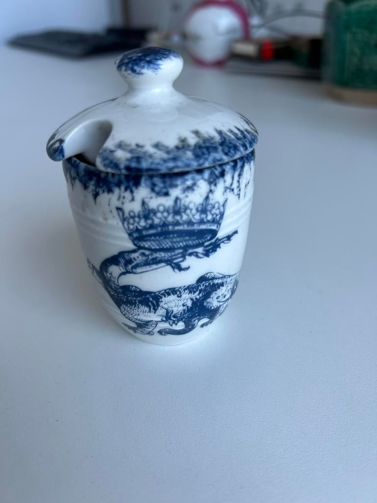 Porseleinen potje met deksel, blauw-wit decoratie, Ophalen of Verzenden