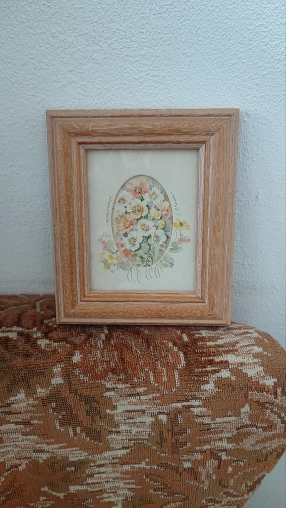 Vintage ingelijste aquarel bloemen S.Mason, Ophalen of Verzenden