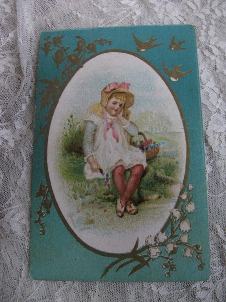 Antieke Reclame Kaart / Lion Coffee - Meisje Bloemen Zwaluw, Verzenden, Voor 1920, Overige thema's