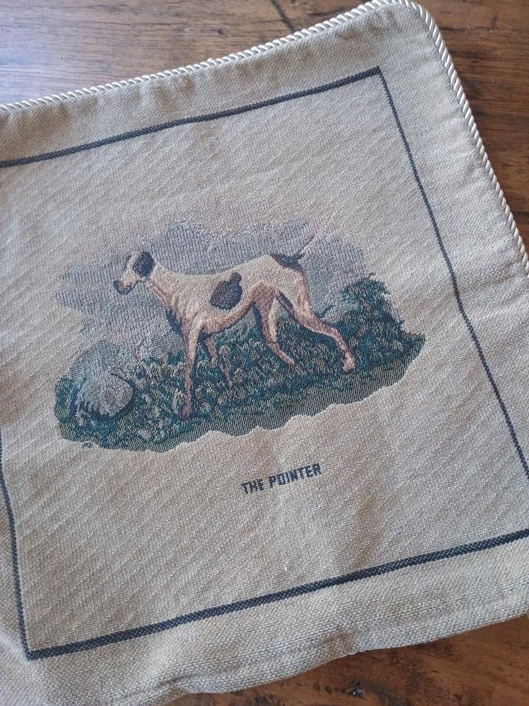 Vintage Kussenhoes 'The Pointer' - Decoratief, Ophalen of Verzenden, Gebruikt, Beige, Vierkant