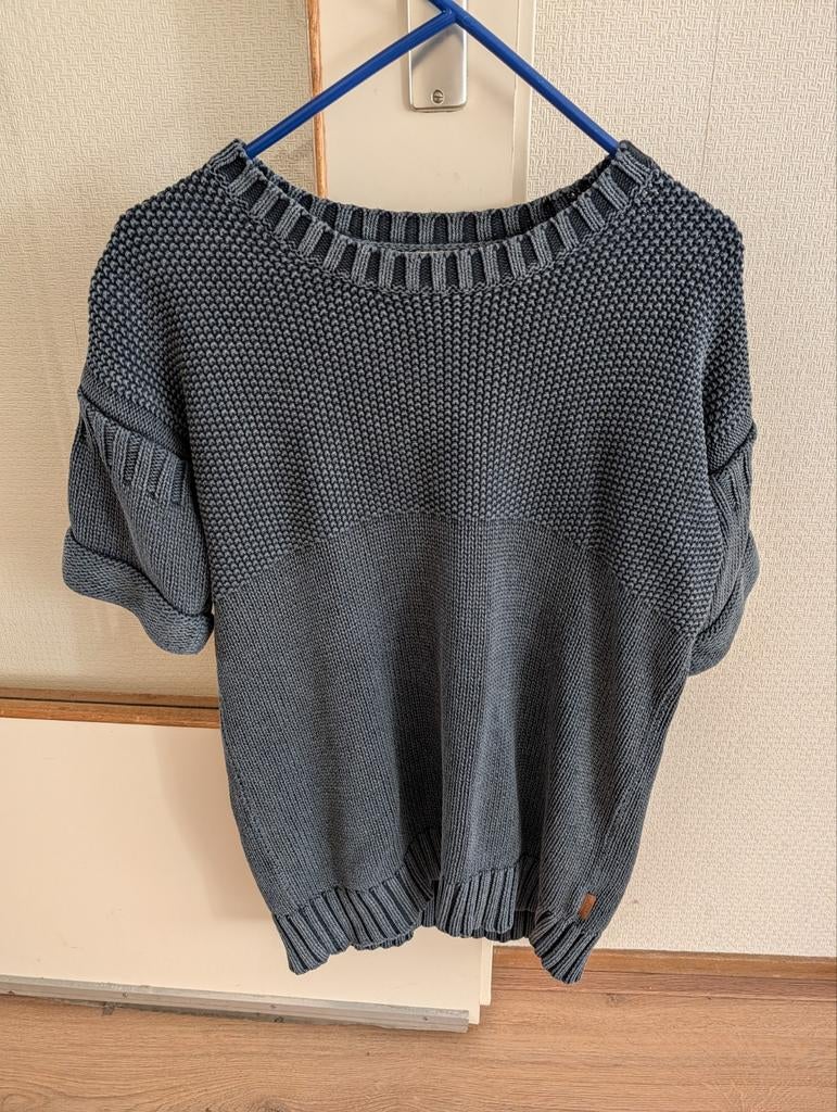 Luxe Burberry Brit gebreid katoenen T-shirt - Maat L, Blauw, Maat 42/44 (L), Ophalen of Verzenden, Burberry Brit