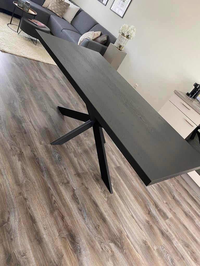 Zwarte Eiken Tafel Met Metalen Poot 200x95 Cm ZGAN!, Ophalen, Eikenhout, 200 cm of meer, 50 tot 100 cm