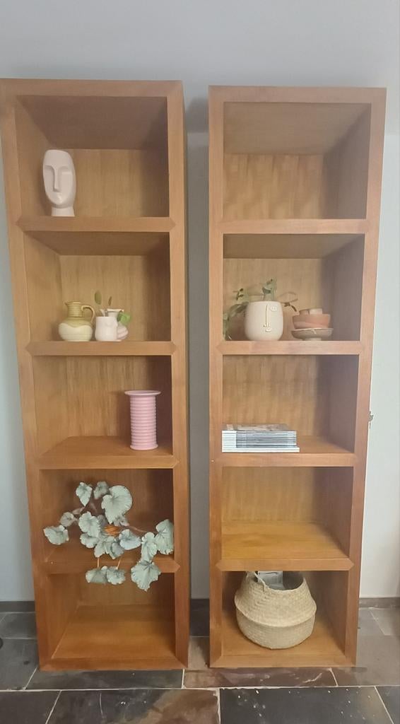 Twee design teak houten vakkenkast 215 cm hoog, 200 cm of meer, Zo goed als nieuw, 25 tot 50 cm, 50 tot 100 cm