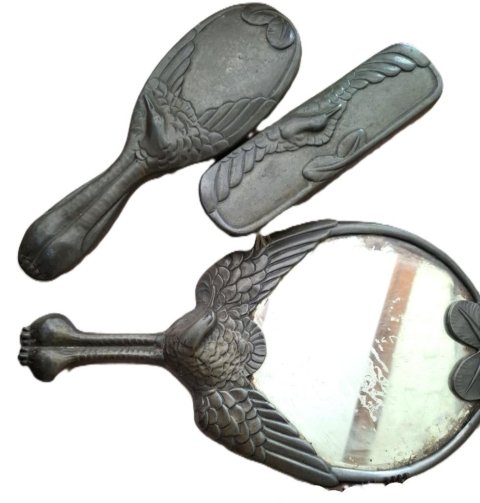 Handspiegel haarborstel kam en borstel Art Nouveau, Ophalen of Verzenden