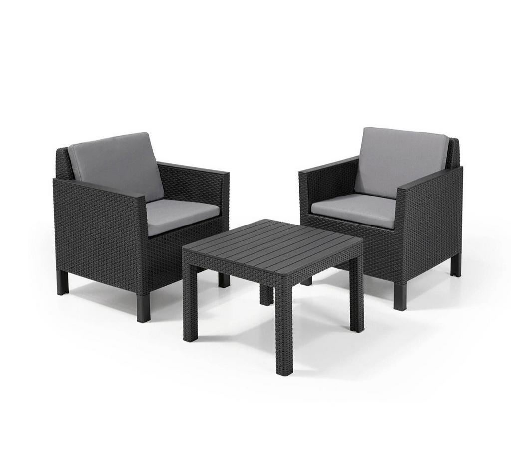 ALLIBERT BALKONSET CHICAGO - ANTRACIET - ZO GOED ALS NIEUW, Ophalen, Zo goed als nieuw, Kunststof, 2 zitplaatsen