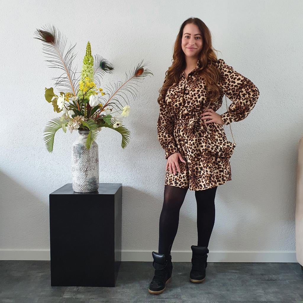 Luipaard Jurkje incl. Bijpassend Tasje, Kleding | Dames, Jurken, Nieuw, Maat 38/40 (M), Bruin, Boven de knie, Verzenden