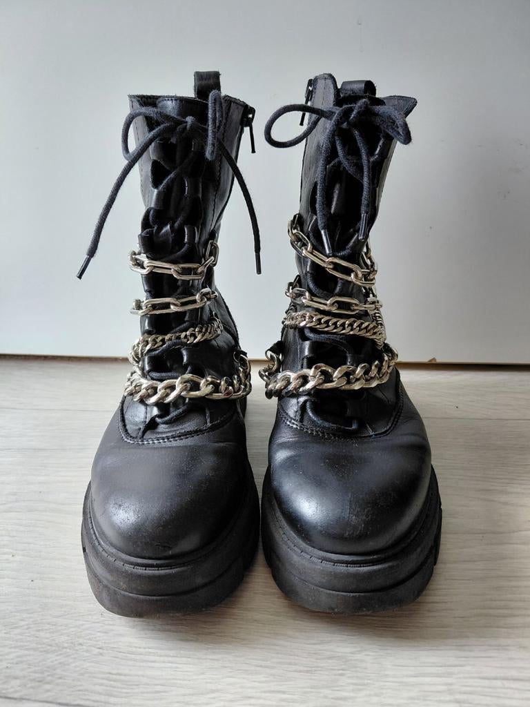 Zwarte laarzen met kettingen, maat 37, Ophalen of Verzenden
