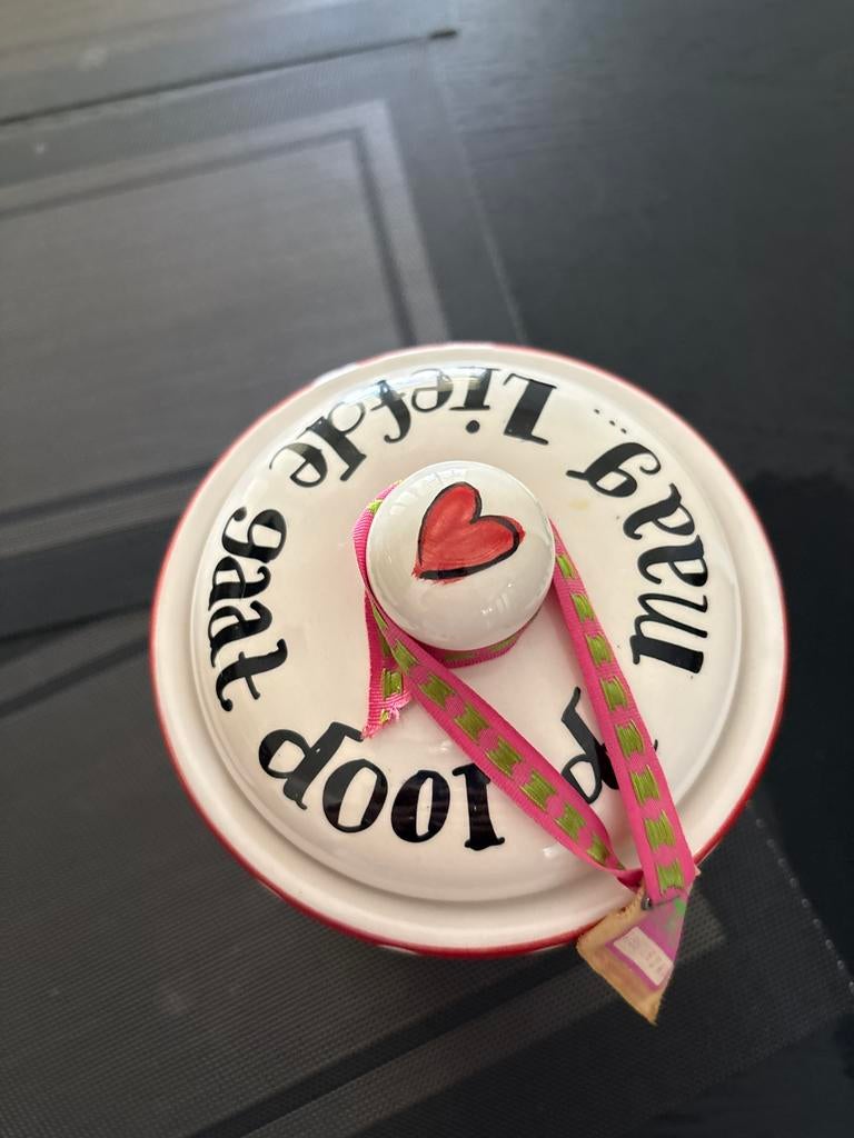 Blond Amsterdam Voorraadpot 'Liefde gaat door de maag', Zo goed als nieuw, Voorraadpot, Steen/keramiek, Meerkleurig