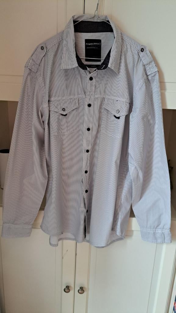 Angelo Litrico  Herenoverhemd - Wit/Zwart Gestreept, Angelo Litrico, Wit, Ophalen of Verzenden, Zo goed als nieuw