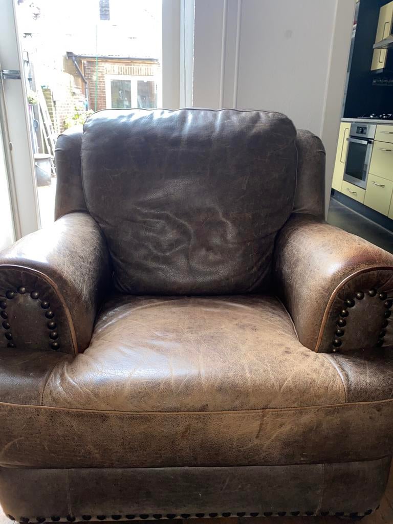 Leren Fauteuil, Huis en Inrichting, Ophalen, Gebruikt, 75 tot 100 cm, Leer