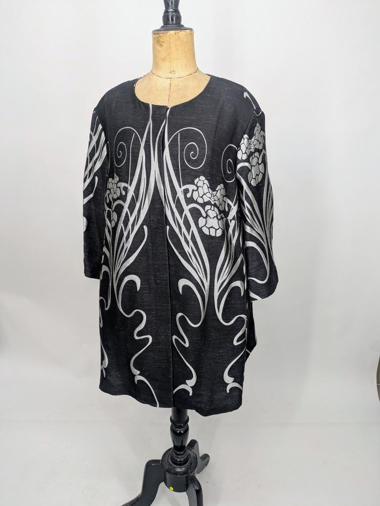 Zwarte jas met wit/zilveren bloemenprint, maat 48, Kleding | Dames, Geen idee, Zwart, Maat 46/48 (XL) of groter, Ulla Popken