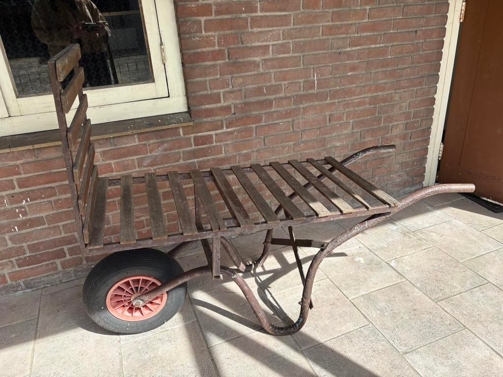 Oude houten kruiwagen / transportkar, Ophalen, Gebruikt, Handmatig, Tweewielig