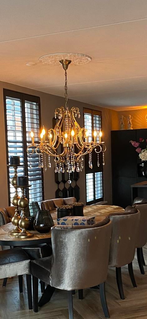 Grote kroonluchter kleur goud/ eric kuster, richmond, Ophalen, Zo goed als nieuw, Glas