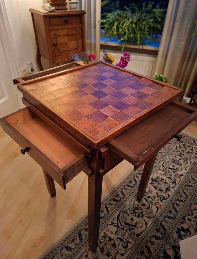 Vintage houten schaakspel met lates, Ophalen, Gebruikt